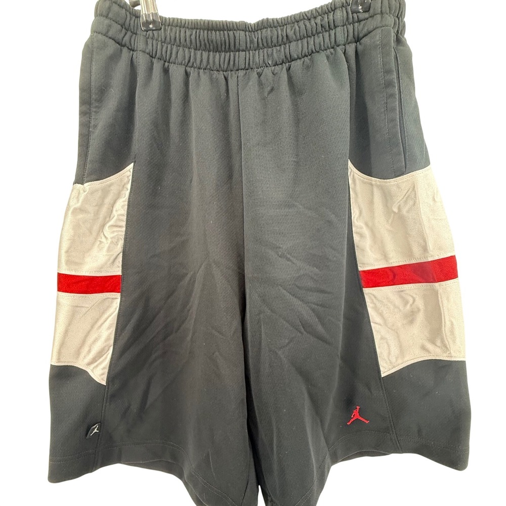 Jordan Mens Basketball Shorts Black White Red Mesh Athletic Large